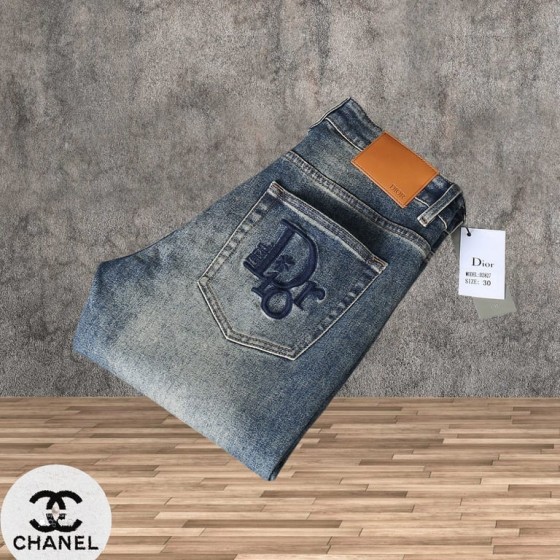 Dior Light Wash Denim Jeans with Large Dior Logo Embroidery